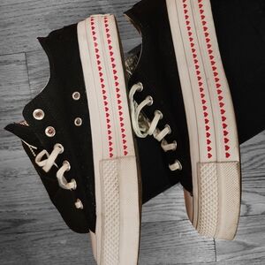Converse Black Platforms with Red Heart Detail Size 9